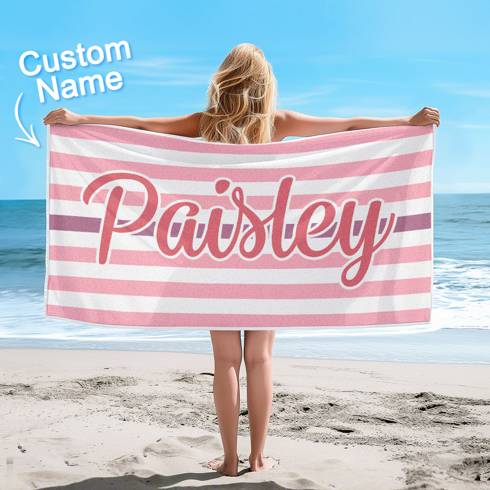 Custom Beach Towel Retro Stripe Style Personalized Name Bath Towel Pool Towel