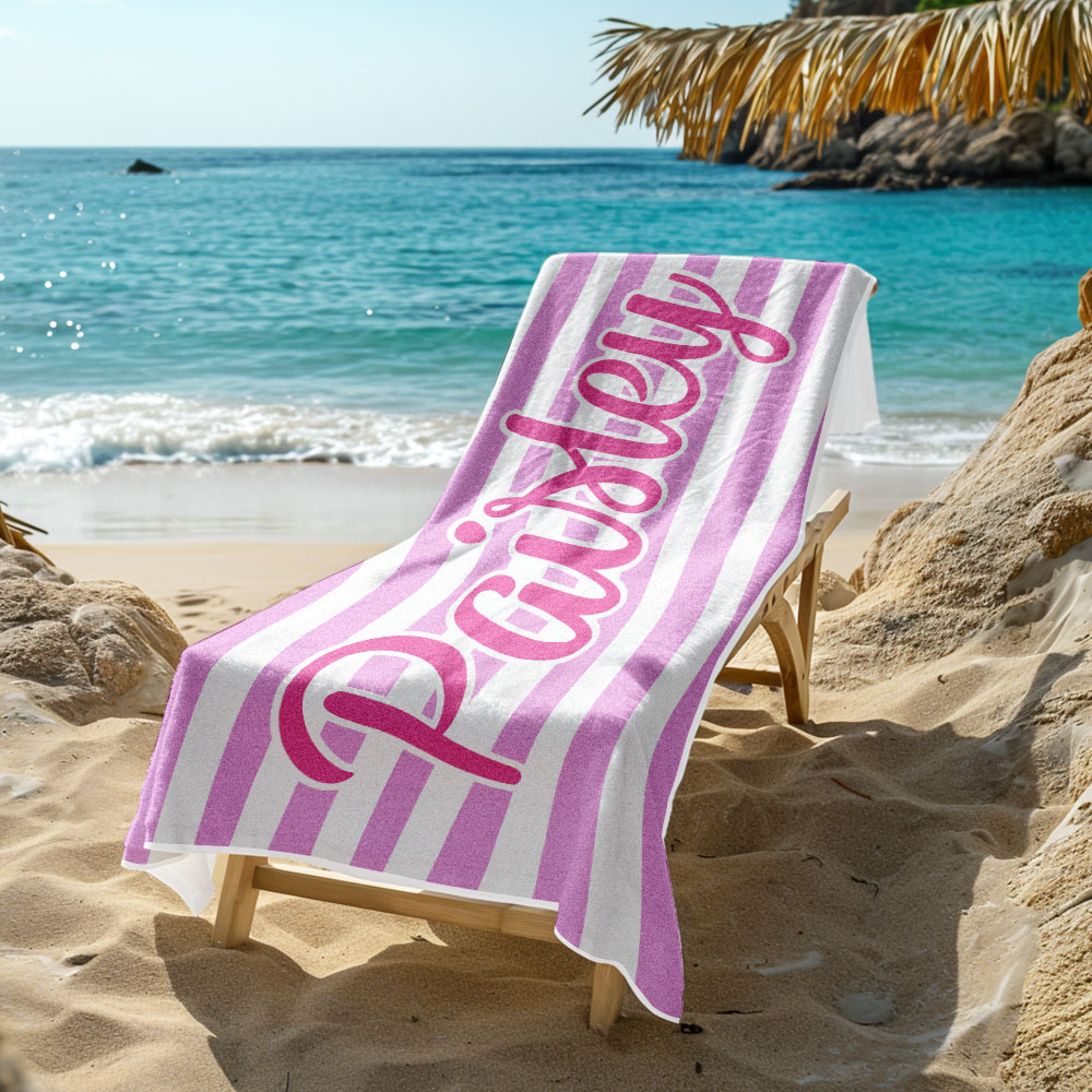 Custom Beach Towel Retro Stripe Style Personalized Name Bath Towel Pool Towel