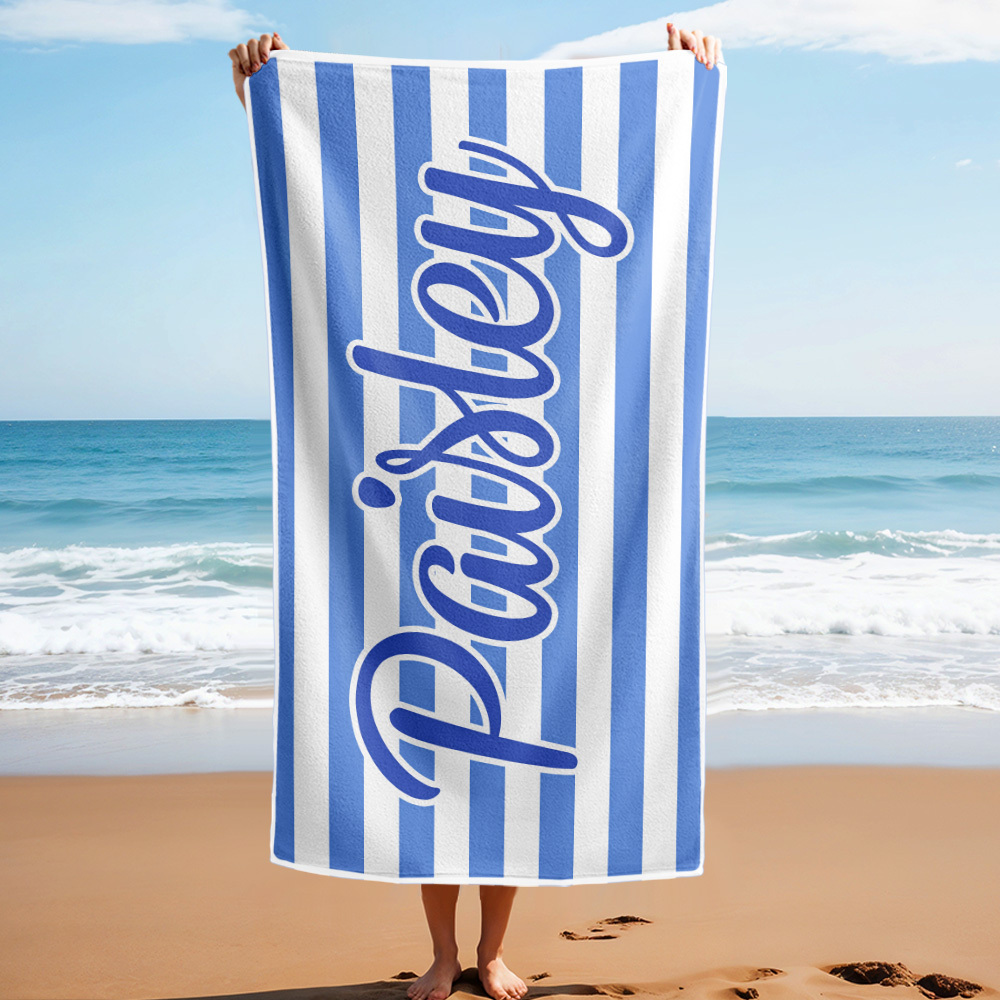 Custom Beach Towel Retro Stripe Style Personalized Name Bath Towel Pool Towel
