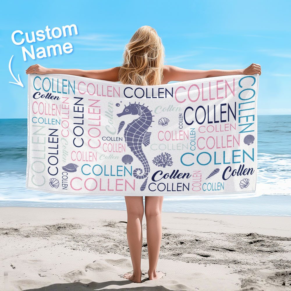 Custom Beach Towel with Name Ocean Animals Pool Towel Pool Party Gift
