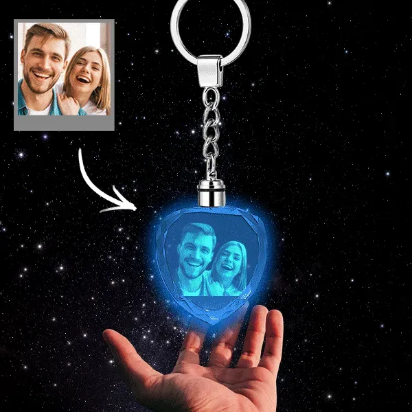 Custom Photo Crystal Keychain Unique Valentine Gifts for Couple Heart-shaped