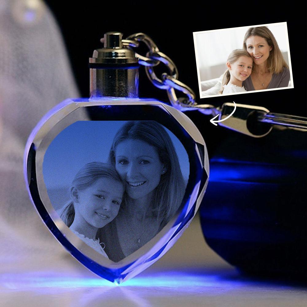 Custom Heart Shape Lighted Crystal Photo Keychain