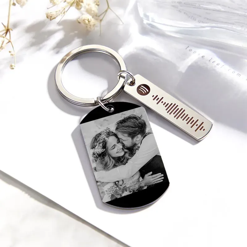 Personalized Spotify Calendar Keychain Custom Picture & Music Song Code Couples Photo Keyring Gifts for Valentine's Day