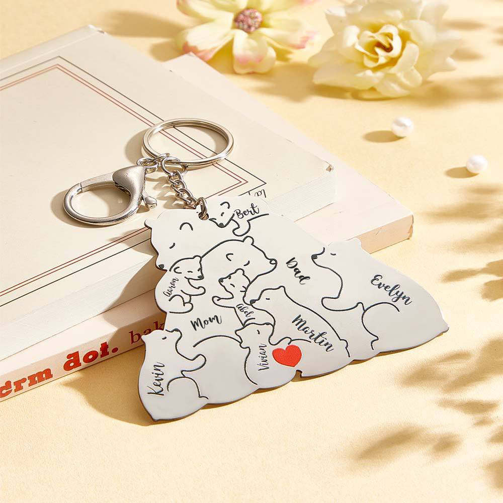 Personalized Engraved Papa Mama Bear Keychain Family Keepsake Gift for Dad Mom - mysiliconefoodbag