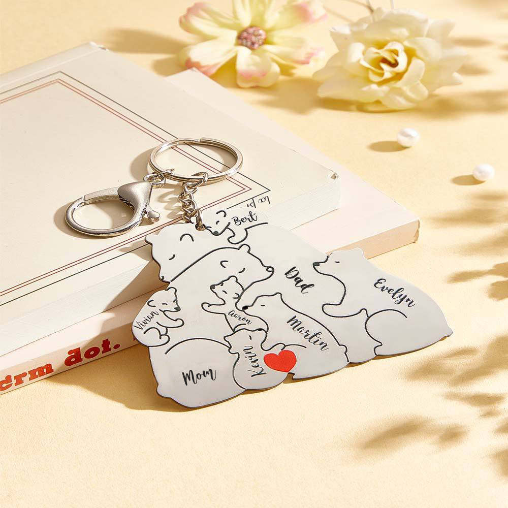 Personalized Engraved Papa Mama Bear Keychain Family Keepsake Gift for Dad Mom - mysiliconefoodbag