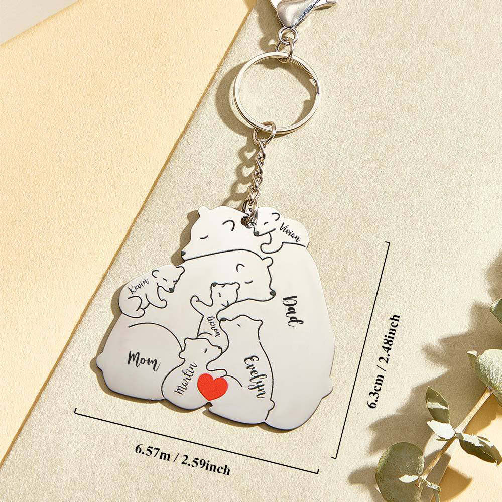 Personalized Engraved Papa Mama Bear Keychain Family Keepsake Gift for Dad Mom - mysiliconefoodbag