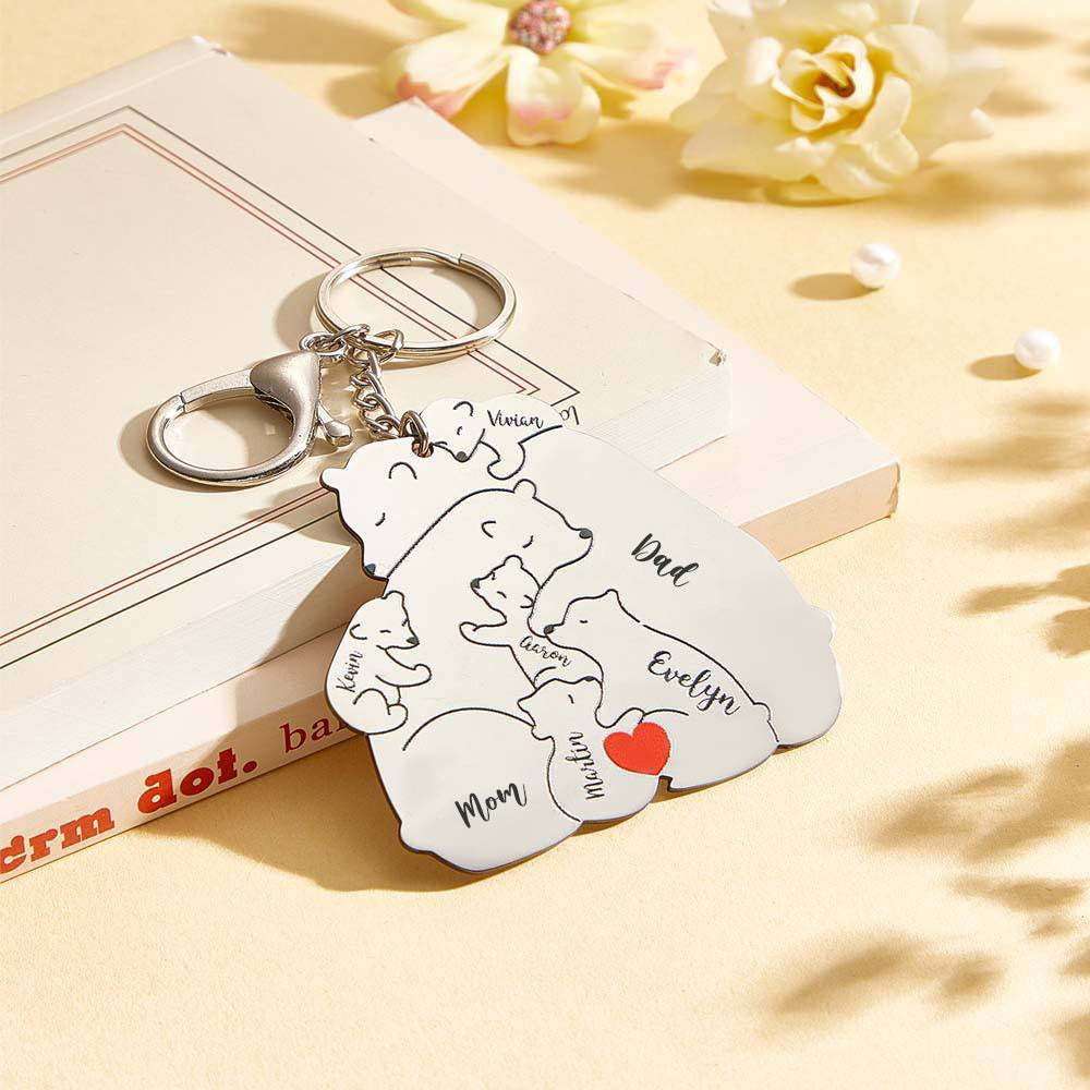Personalized Engraved Papa Mama Bear Keychain Family Keepsake Gift for Dad Mom - mysiliconefoodbag