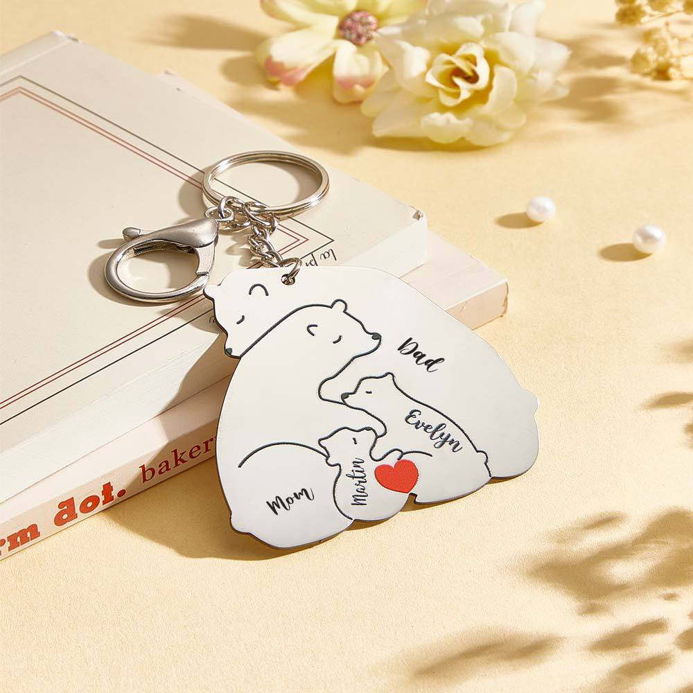 Personalized Engraved Papa Mama Bear Keychain Family Keepsake Gift for Dad Mom - mysiliconefoodbag