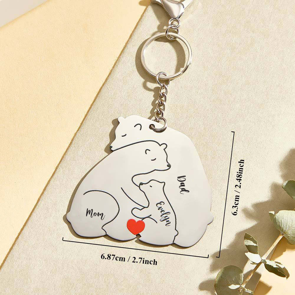 Personalized Engraved Papa Mama Bear Keychain Family Keepsake Gift for Dad Mom - mysiliconefoodbag