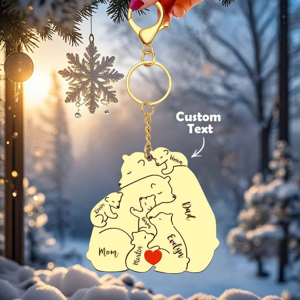 Personalized Engraved Papa Mama Bear Keychain Family Keepsake Gift for Dad Mom - mysiliconefoodbag