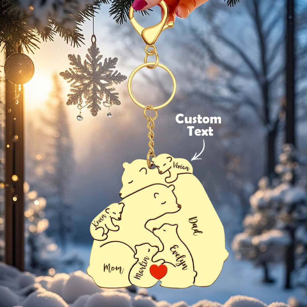 Personalized Engraved Papa Mama Bear Keychain Family Keepsake Gift for Dad Mom - mysiliconefoodbag