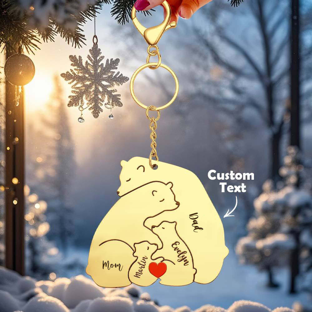 Personalized Engraved Papa Mama Bear Keychain Family Keepsake Gift for Dad Mom - mysiliconefoodbag