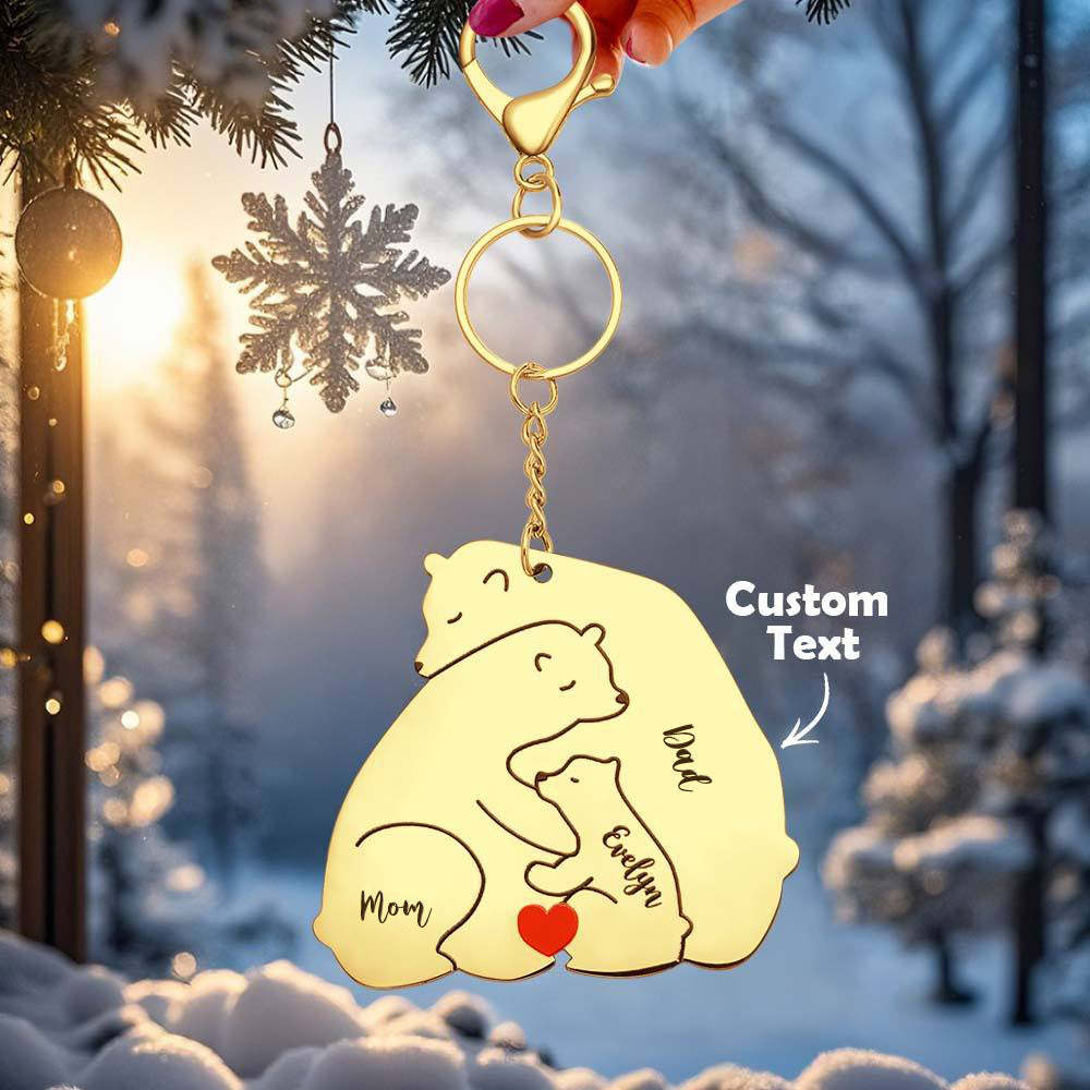 Personalized Engraved Papa Mama Bear Keychain Family Keepsake Gift for Dad Mom - mysiliconefoodbag