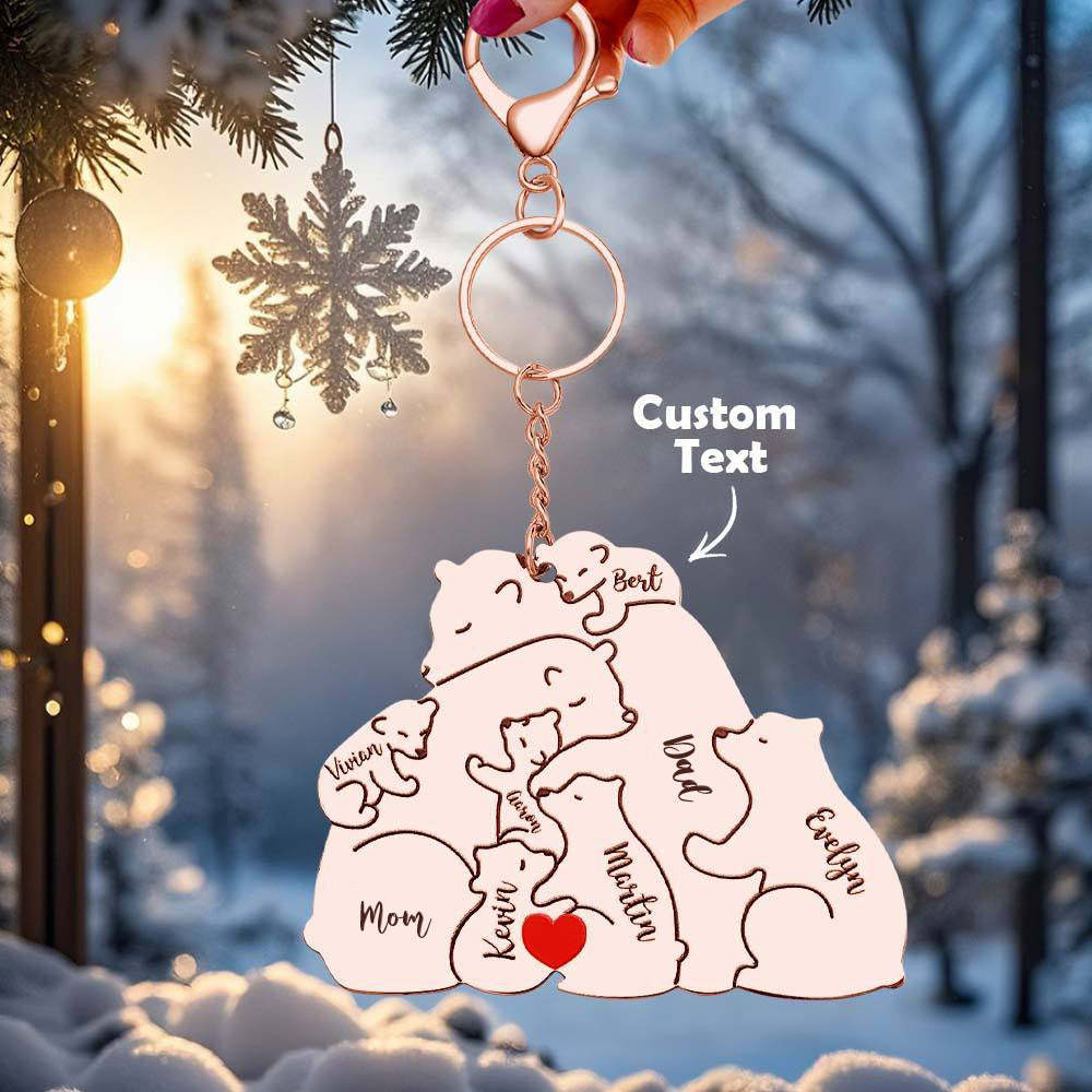 Personalized Engraved Papa Mama Bear Keychain Family Keepsake Gift for Dad Mom - mysiliconefoodbag
