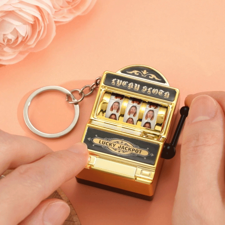 YOU ARE MY JACKPOT Custom Multi-Head Slot Machine Keychain Personalized Colorful Keychain for Couples - mysiliconefoodbag