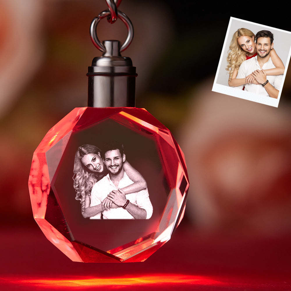 Crystal Keychain Custom Photo Name Couple Keepake Keyring Octagon Shape
