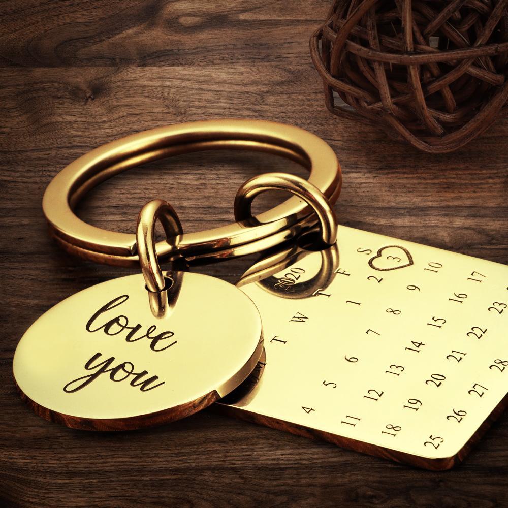 Personalised Calendar Keychain Date Keychain Anniversary Gifts - Rose Gold - mycustomtirecover