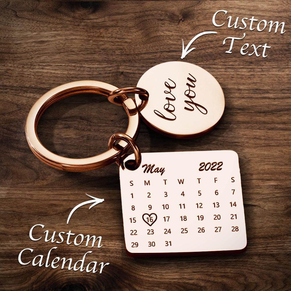 Personalised Calendar Keychain Date Keychain Anniversary Gifts - Rose Gold - mycustomtirecover