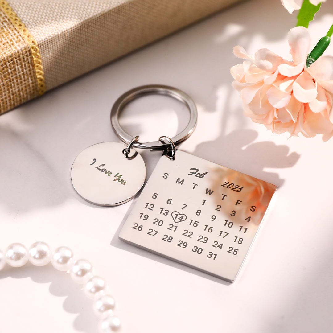 Personalised Calendar Keychain Date Keychain Anniversary Gifts - Rose Gold - mycustomtirecover