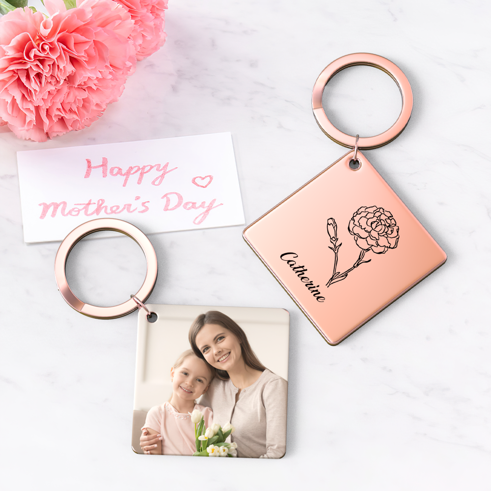 Birthflower Keychain Personalized Bouquet Flower Key Ring Mothers Day Gifts for Mom - SantaSocks