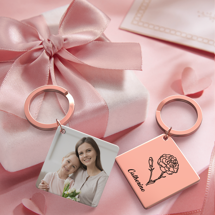 Birthflower Keychain Personalized Bouquet Flower Key Ring Mothers Day Gifts for Mom - SantaSocks