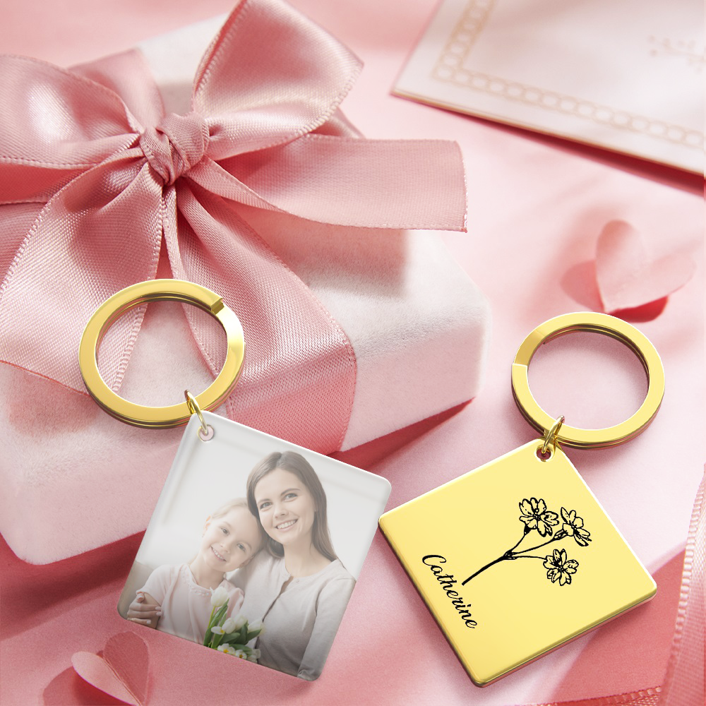 Birthflower Keychain Personalized Bouquet Flower Key Ring Mothers Day Gifts for Mom - SantaSocks