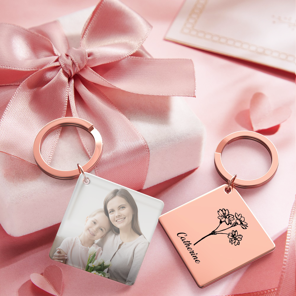 Birthflower Keychain Personalized Bouquet Flower Key Ring Mothers Day Gifts for Mom - SantaSocks