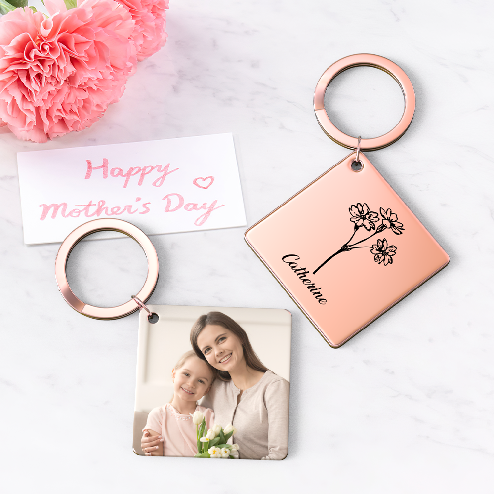 Birthflower Keychain Personalized Bouquet Flower Key Ring Mothers Day Gifts for Mom - SantaSocks