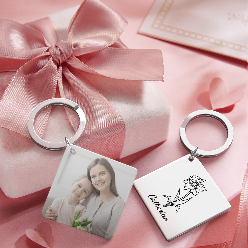 Birthflower Keychain Personalized Bouquet Flower Key Ring Mothers Day Gifts for Mom - SantaSocks