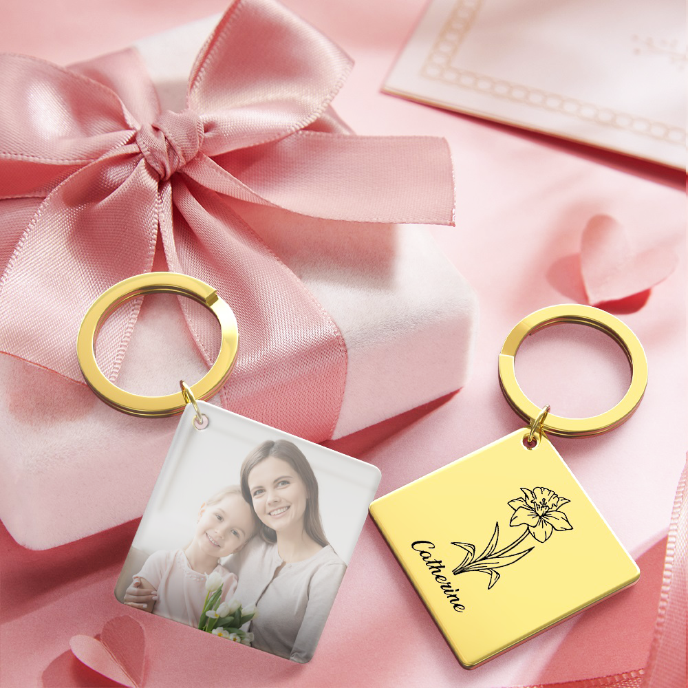 Birthflower Keychain Personalized Bouquet Flower Key Ring Mothers Day Gifts for Mom - SantaSocks