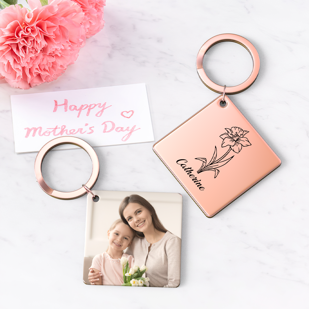 Birthflower Keychain Personalized Bouquet Flower Key Ring Mothers Day Gifts for Mom - SantaSocks