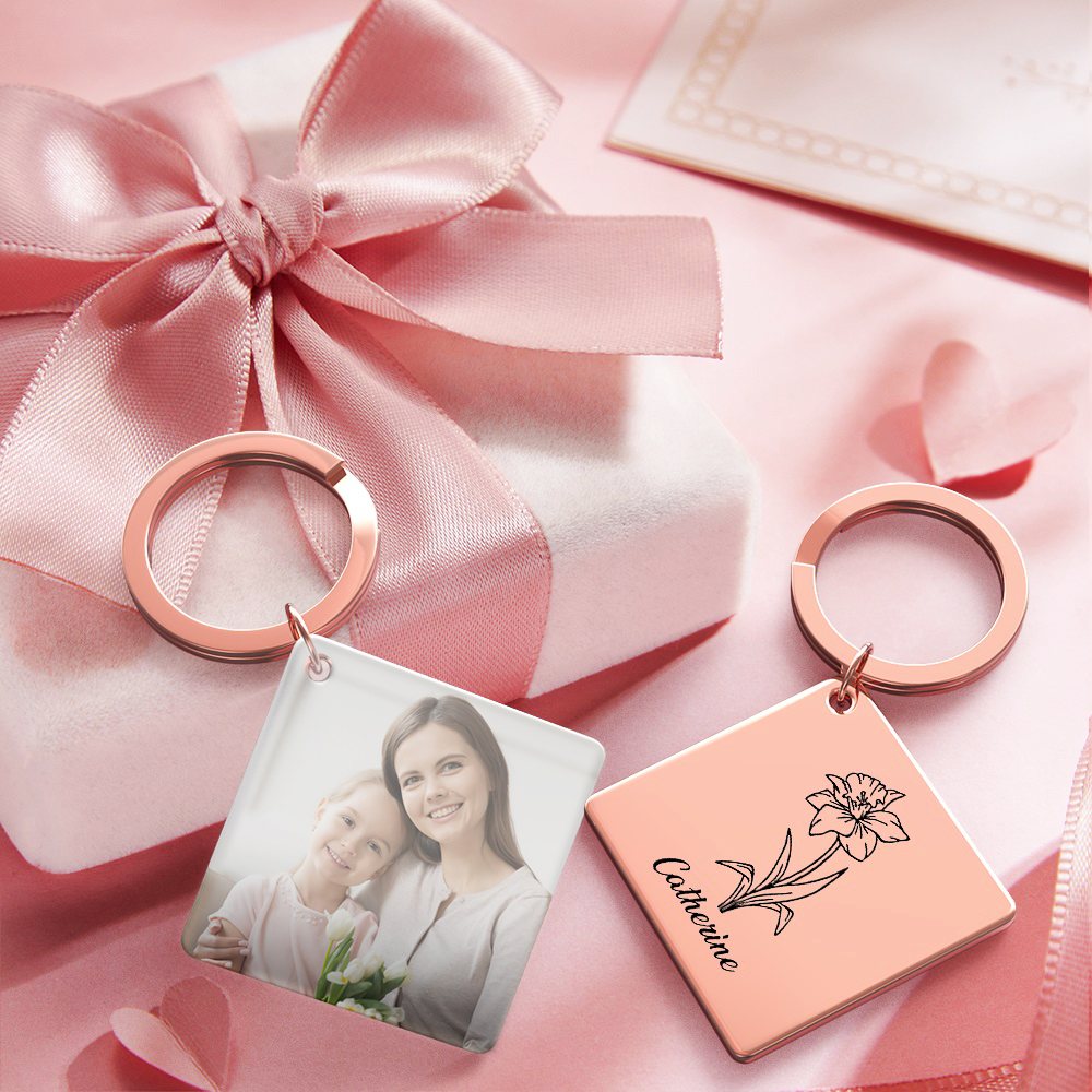Birthflower Keychain Personalized Bouquet Flower Key Ring Mothers Day Gifts for Mom - SantaSocks