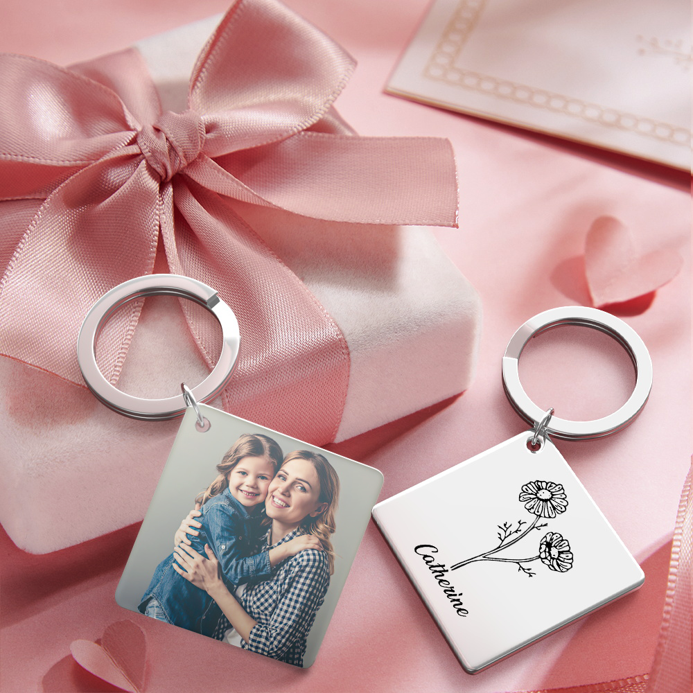 Birthflower Keychain Personalized Bouquet Flower Key Ring Mothers Day Gifts for Mom - SantaSocks