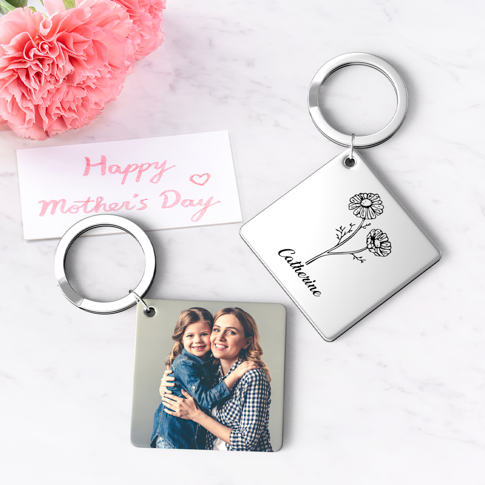Birthflower Keychain Personalized Bouquet Flower Key Ring Mothers Day Gifts for Mom - SantaSocks