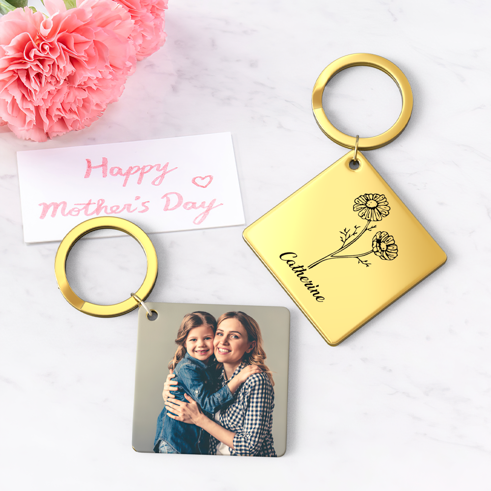 Birthflower Keychain Personalized Bouquet Flower Key Ring Mothers Day Gifts for Mom - SantaSocks