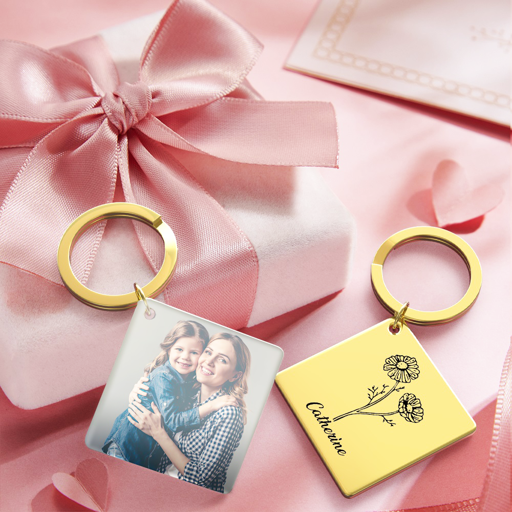 Birthflower Keychain Personalized Bouquet Flower Key Ring Mothers Day Gifts for Mom - SantaSocks