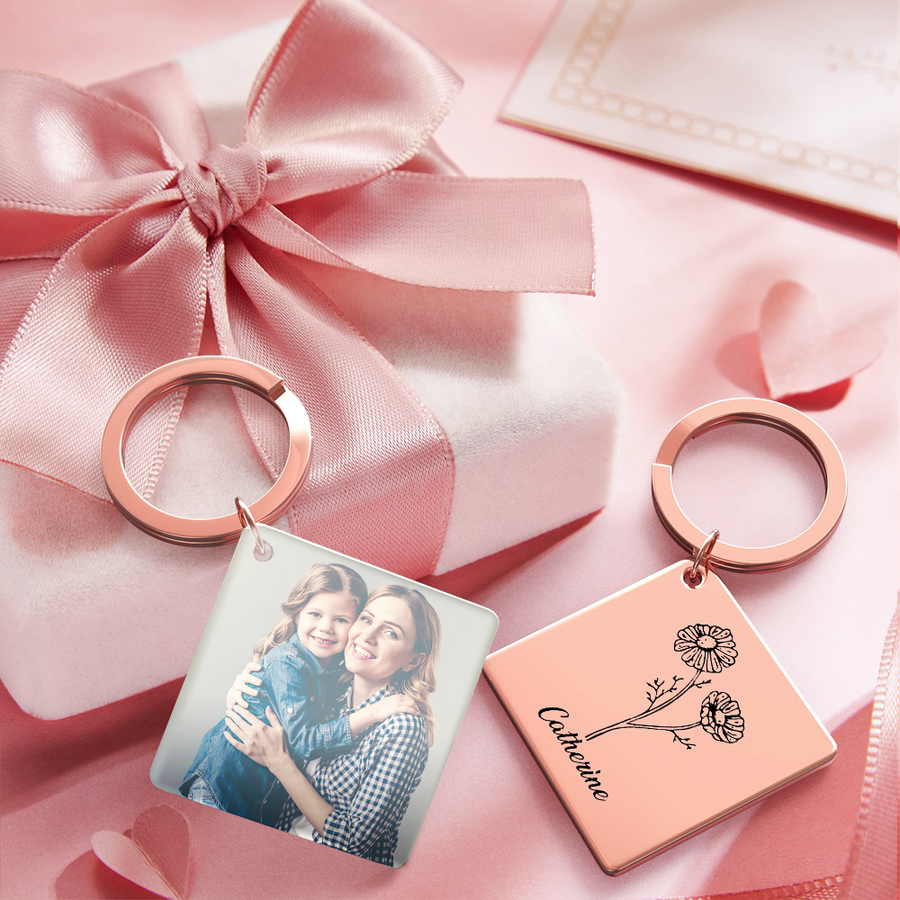 Birthflower Keychain Personalized Bouquet Flower Key Ring Mothers Day Gifts for Mom - SantaSocks