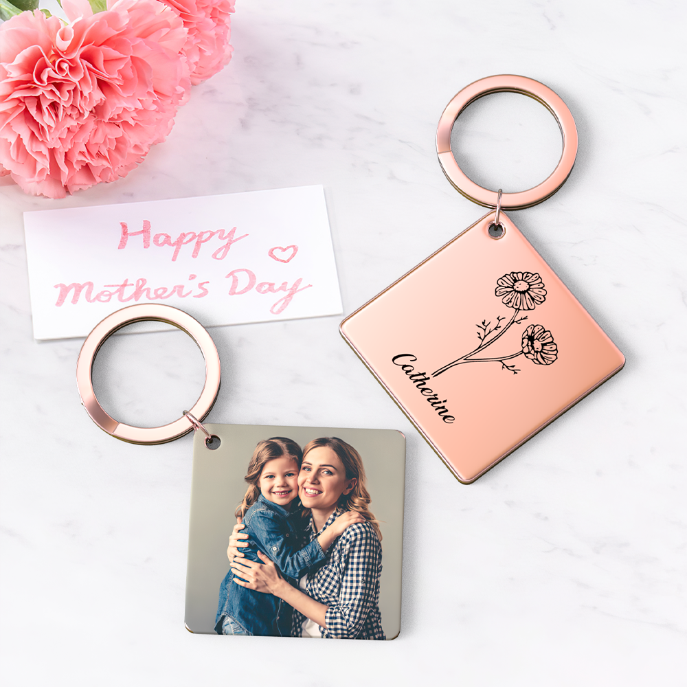 Birthflower Keychain Personalized Bouquet Flower Key Ring Mothers Day Gifts for Mom - SantaSocks