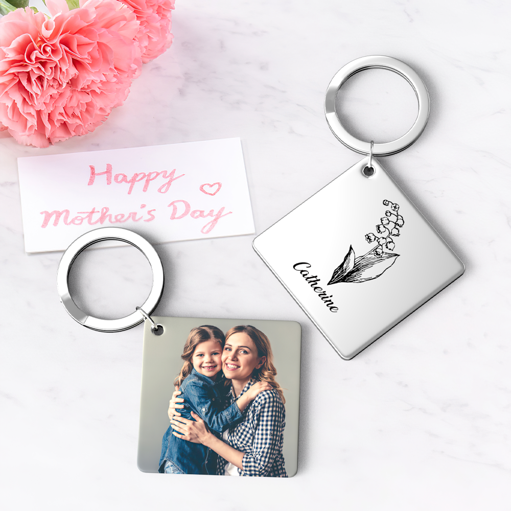 Birthflower Keychain Personalized Bouquet Flower Key Ring Mothers Day Gifts for Mom - SantaSocks