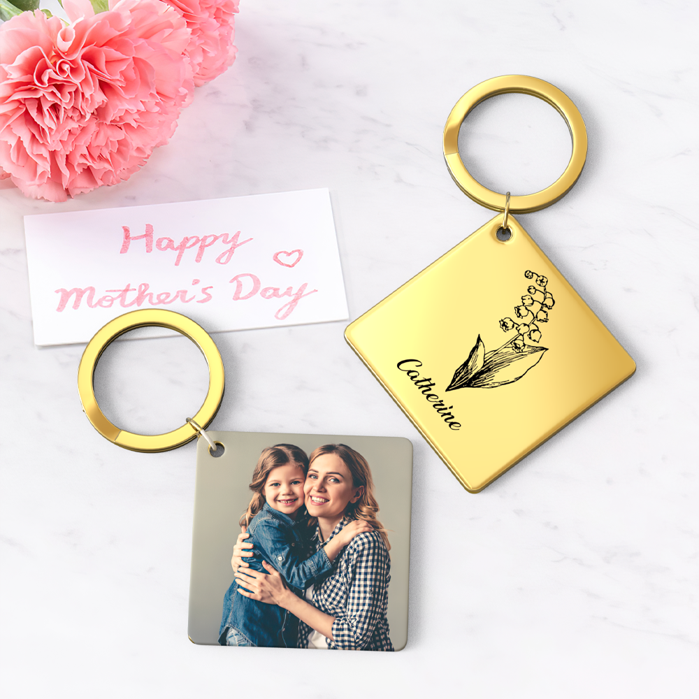 Birthflower Keychain Personalized Bouquet Flower Key Ring Mothers Day Gifts for Mom - SantaSocks