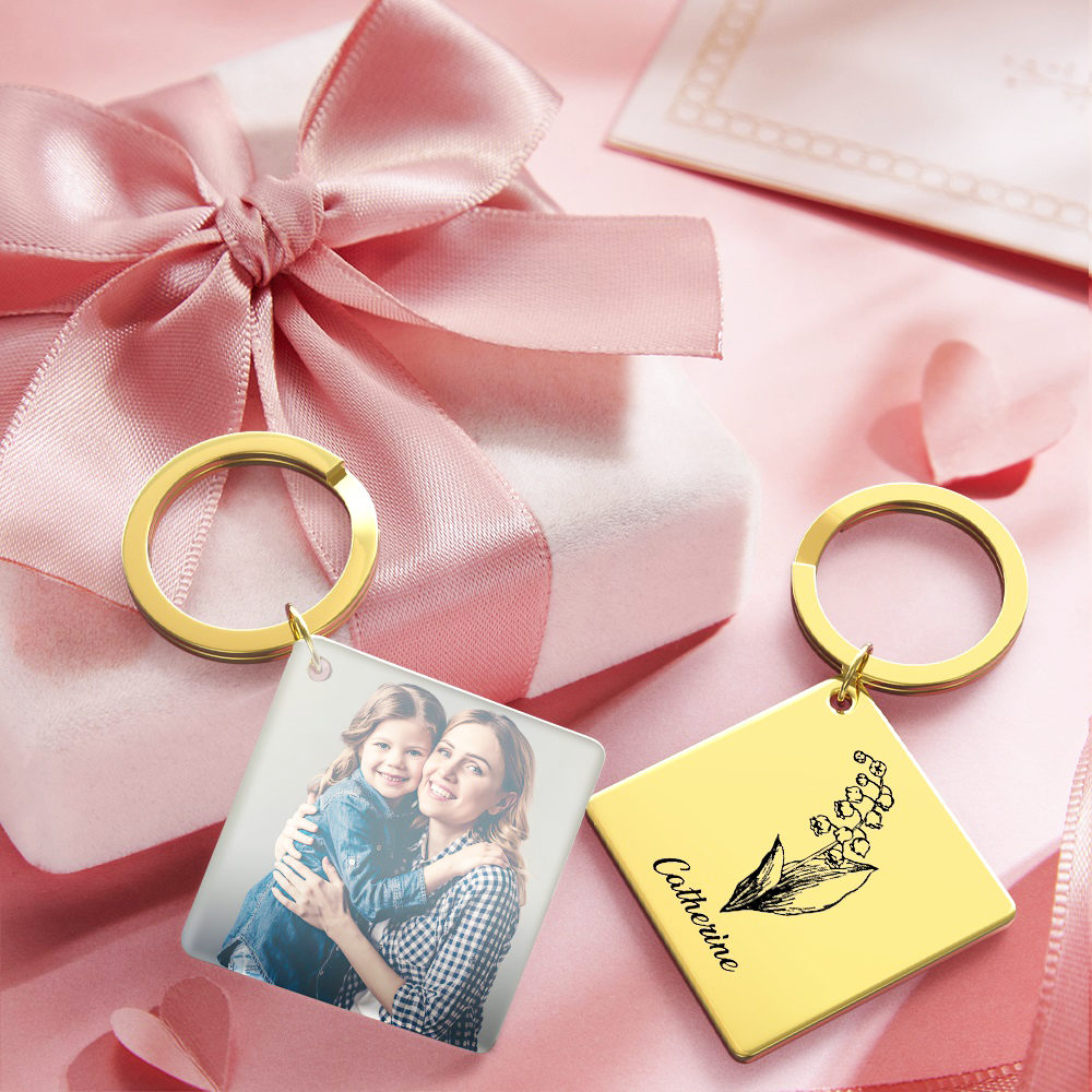 Birthflower Keychain Personalized Bouquet Flower Key Ring Mothers Day Gifts for Mom - SantaSocks