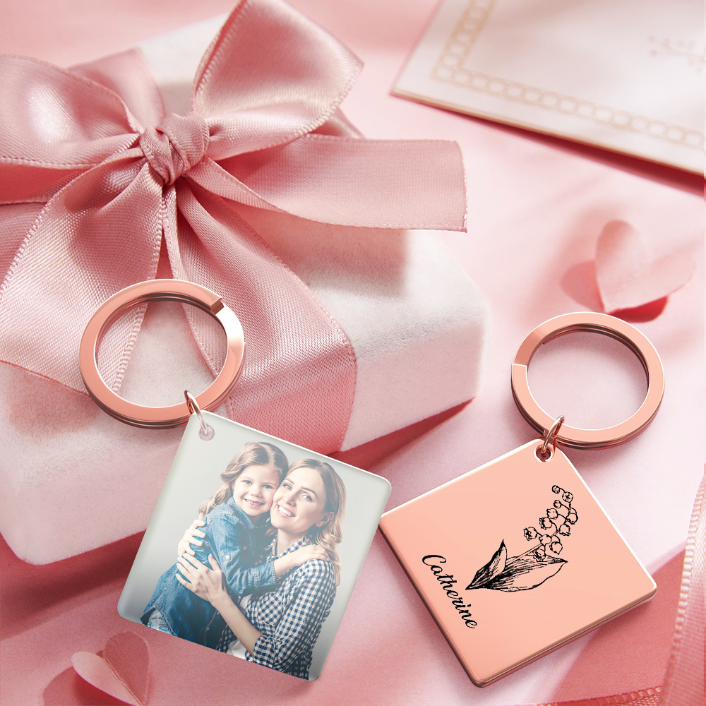 Birthflower Keychain Personalized Bouquet Flower Key Ring Mothers Day Gifts for Mom - SantaSocks