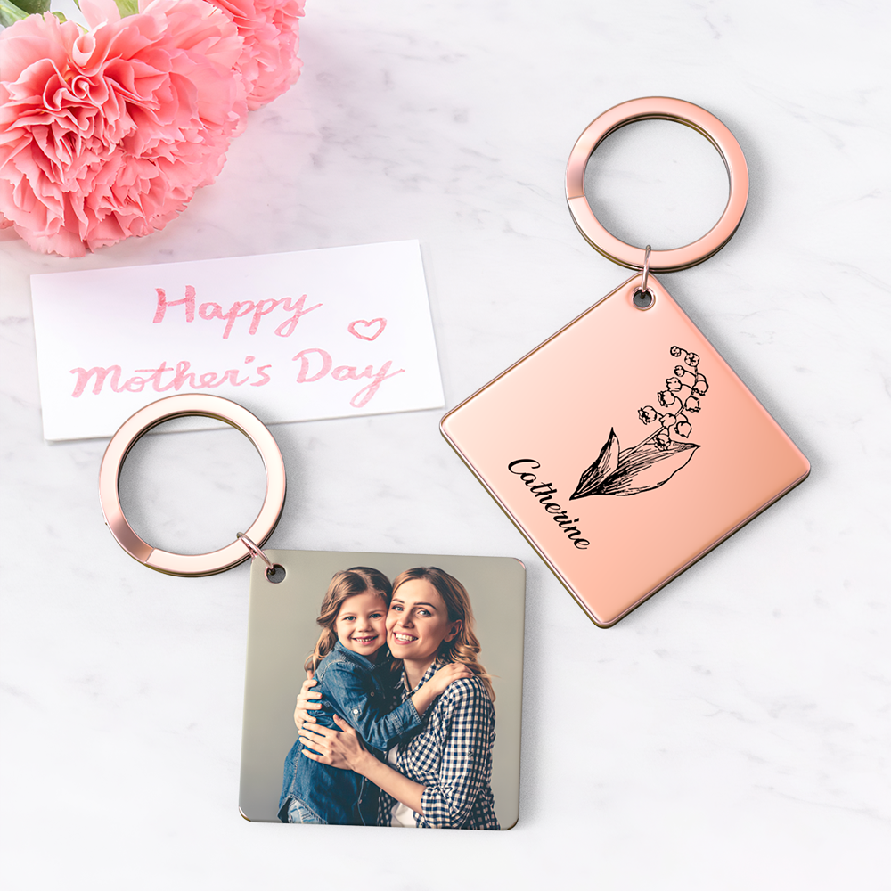 Birthflower Keychain Personalized Bouquet Flower Key Ring Mothers Day Gifts for Mom - SantaSocks