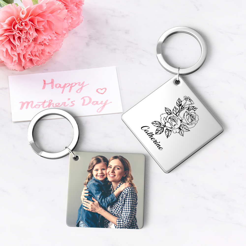 Birthflower Keychain Personalized Bouquet Flower Key Ring Mothers Day Gifts for Mom - SantaSocks