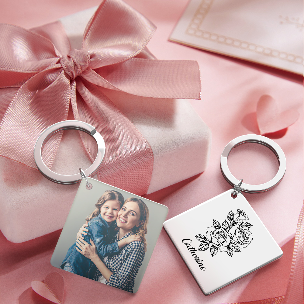 Birthflower Keychain Personalized Bouquet Flower Key Ring Mothers Day Gifts for Mom - SantaSocks