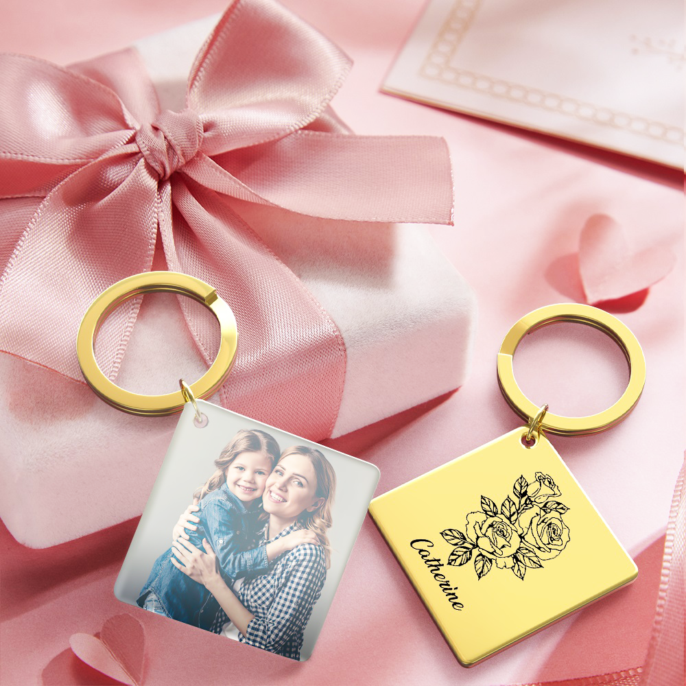 Birthflower Keychain Personalized Bouquet Flower Key Ring Mothers Day Gifts for Mom - SantaSocks