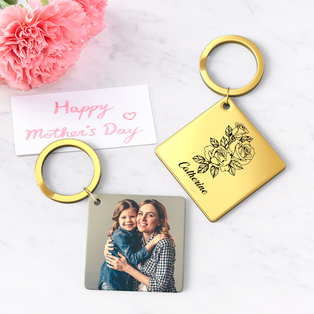 Birthflower Keychain Personalized Bouquet Flower Key Ring Mothers Day Gifts for Mom - SantaSocks