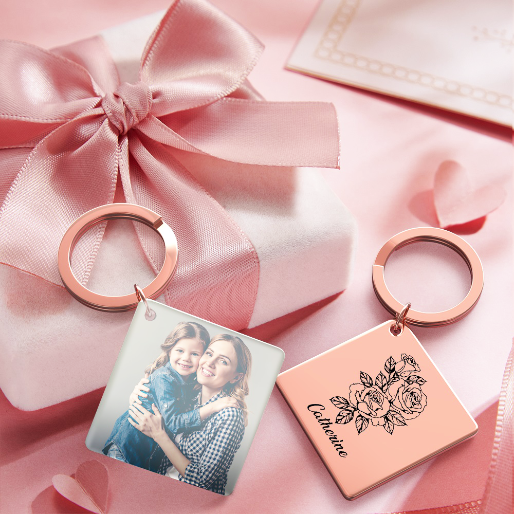 Birthflower Keychain Personalized Bouquet Flower Key Ring Mothers Day Gifts for Mom - SantaSocks