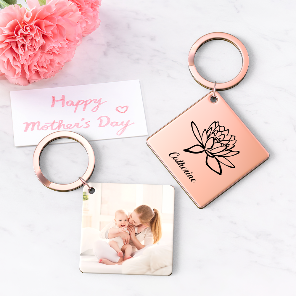 Birthflower Keychain Personalized Bouquet Flower Key Ring Mothers Day Gifts for Mom - SantaSocks