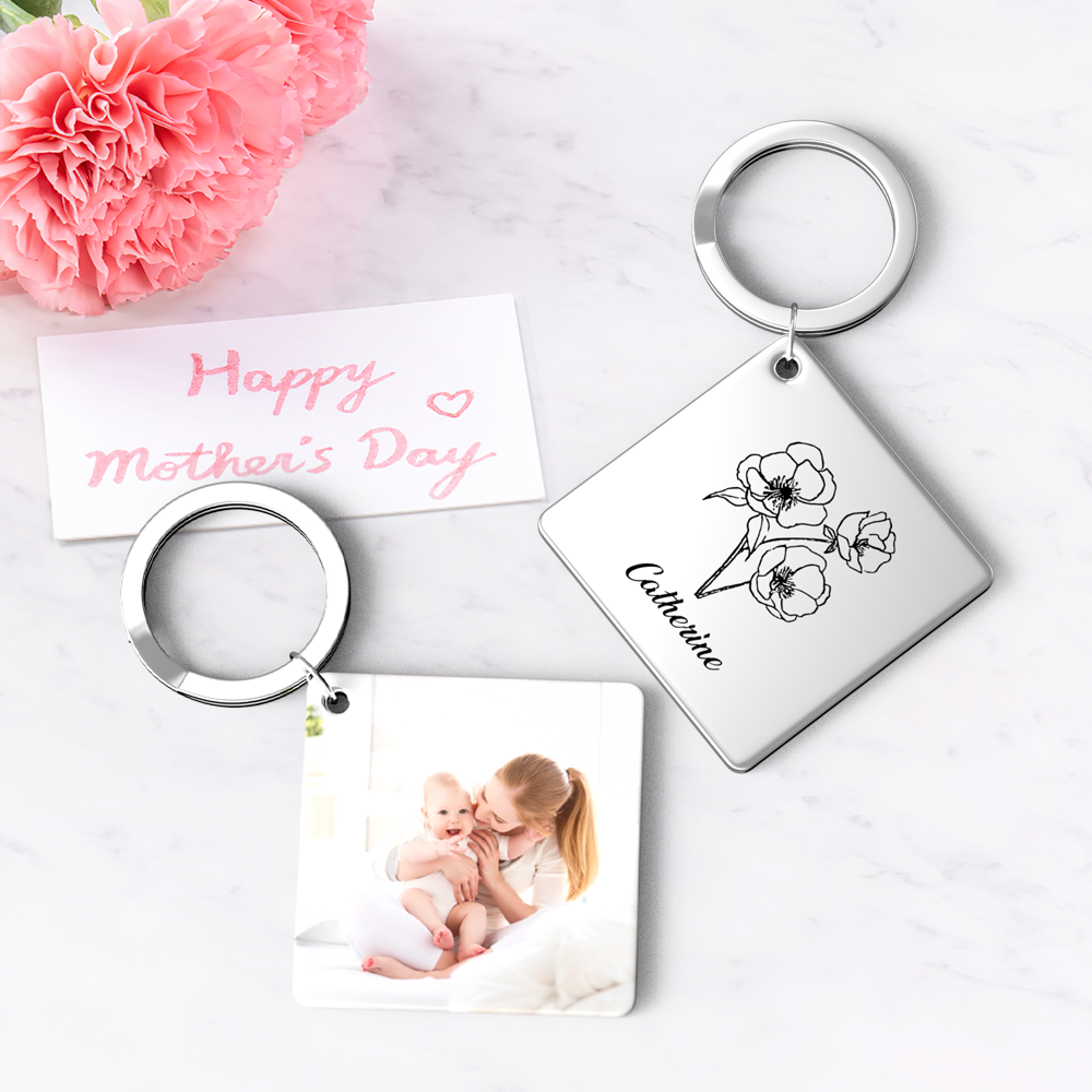 Birthflower Keychain Personalized Bouquet Flower Key Ring Mothers Day Gifts for Mom - SantaSocks